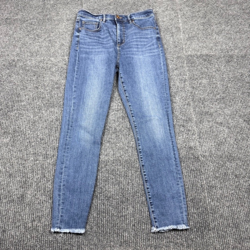 LOFT High Waist Skinny Jeans Blue Medium Wash Raw Hem Size 28 6 519378